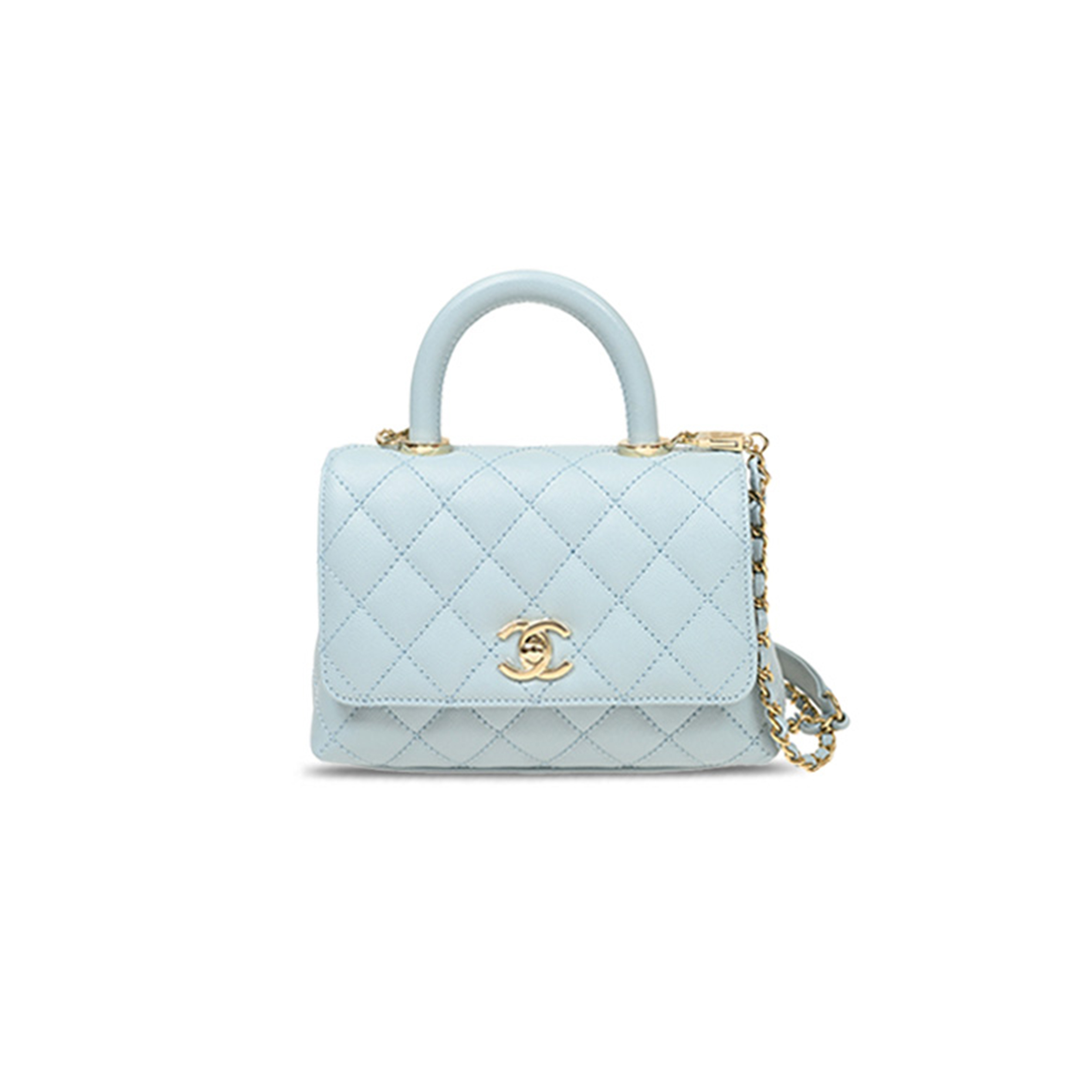 Ch*el light blue caviar leather handbag as2215 (18*13*9cm)
